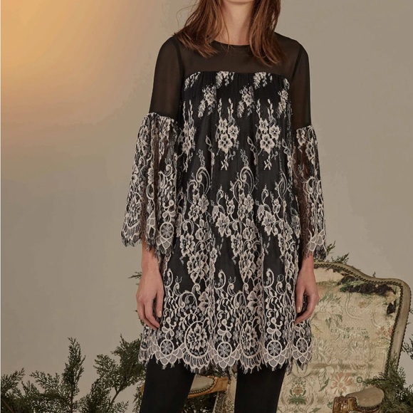 chinese dress ladies ERIN FETHERSTON Black Lace Sleeveless Ruffled Dress main image 0